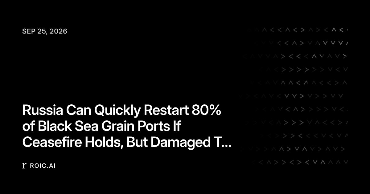 Russia Can Quickly Restart 80% of Black Sea Grain Ports If Ceasefire Holds, But Damaged Terminals Pose Months-Long Bottleneck