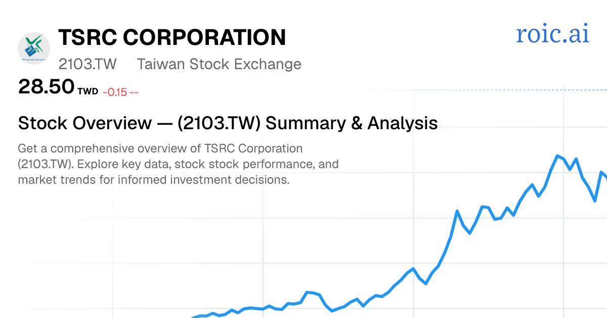 TSRC Corporation Stock Overview — 2103.TW Summary & Analysis | Roic AI